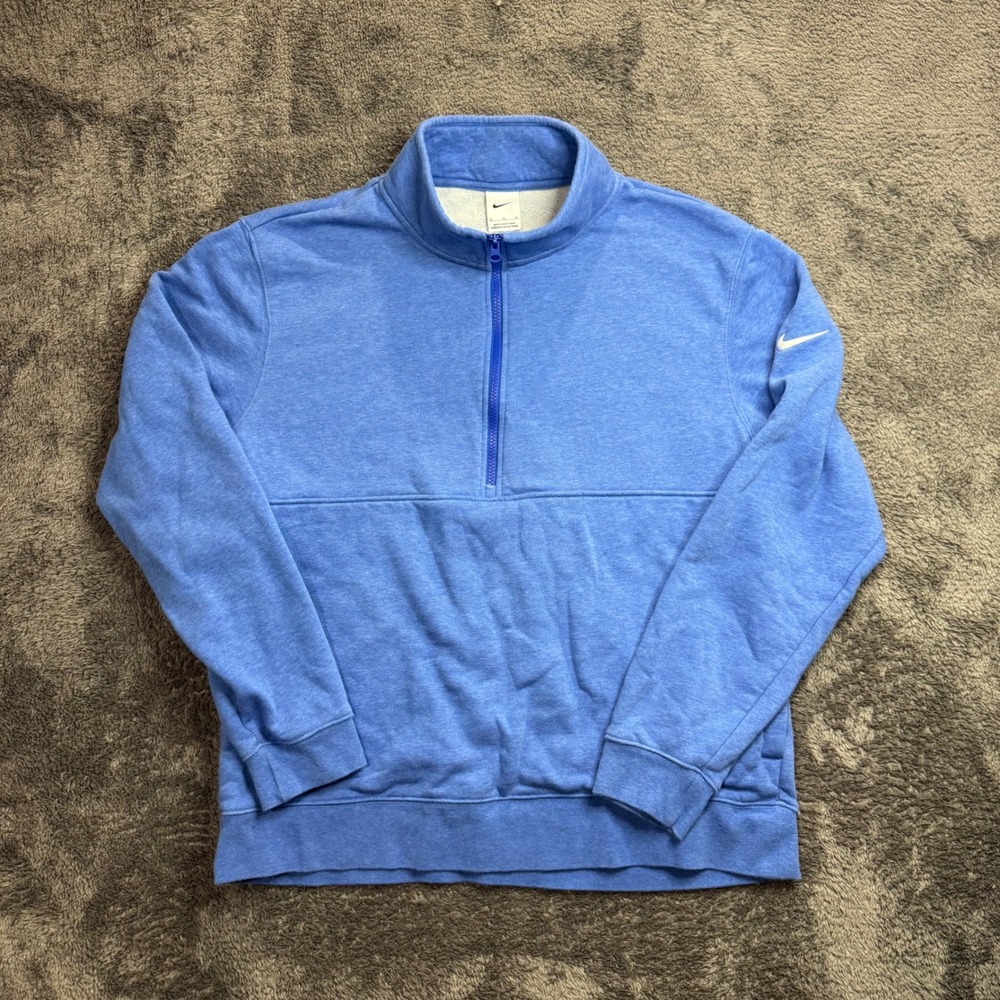 Nike Mens XL Quarter Zip Pullover Blue Heathered Long Sleeve Swoosh Logo Sweater